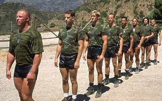 US Army soldiers on parade in boots and shorts
