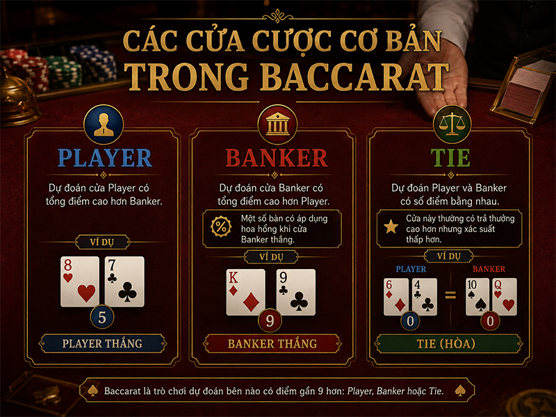 Các cửa cược trong Baccarat