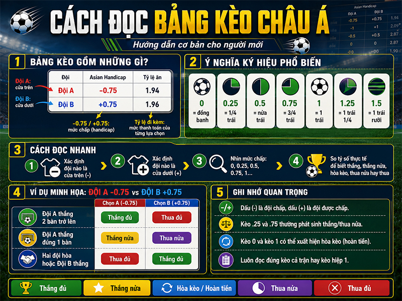 Cách đọc bảng kèo châu Á chi tiết